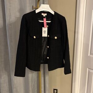 New Andree by Unit Black Boucle Blazer with Pearl Buttons Sz Medium